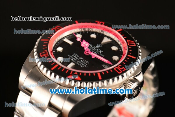 Rolex Sea-Dweller Deepsea Asia 2813 Automatic Steel Case/Strap with Black Dial and Hot Pink Diver Index - Click Image to Close